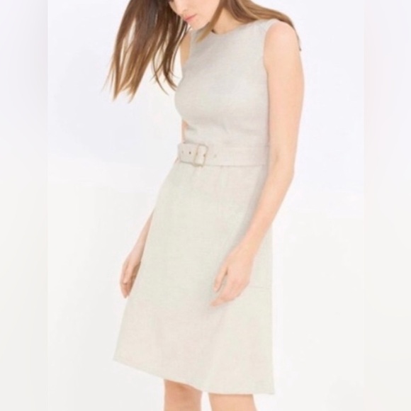 White House Black Market Beige Belted Midi Dress - Picture 2 of 4